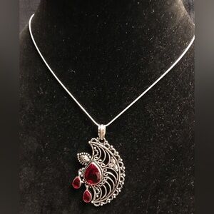 Garnet Stamped 925 Sterling Silver Necklace